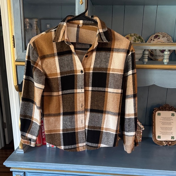 Other - Plaid Button-Up Shirt in Brown and Black